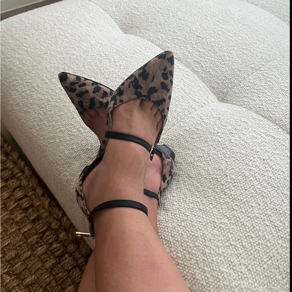 Leopard Print Heels with Black Straps